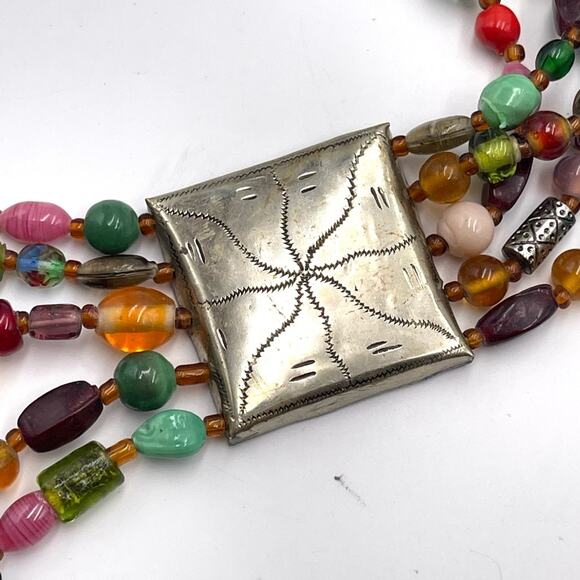 Western Vintage handmade belt glass beads tribal aztec style main image 6